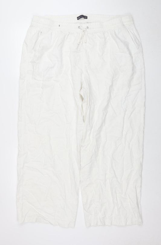 Marks and Spencer Women's White Wide-Leg Viscose Drawstring Trousers Size 22