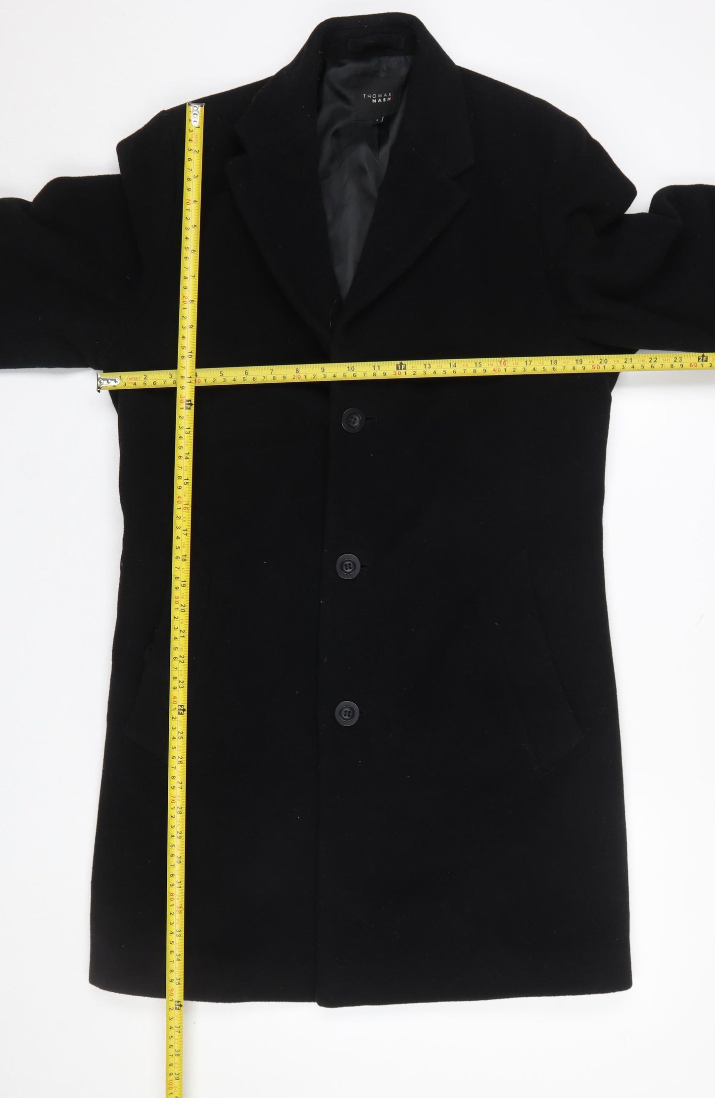 Thomas Nash Men's Black Wool Blend Overcoat Size S Classic Winter Style
