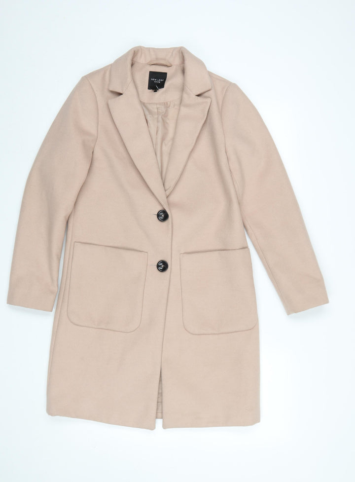 New Look Petite Beige Long Coat Women’s Size 6 Classic Style