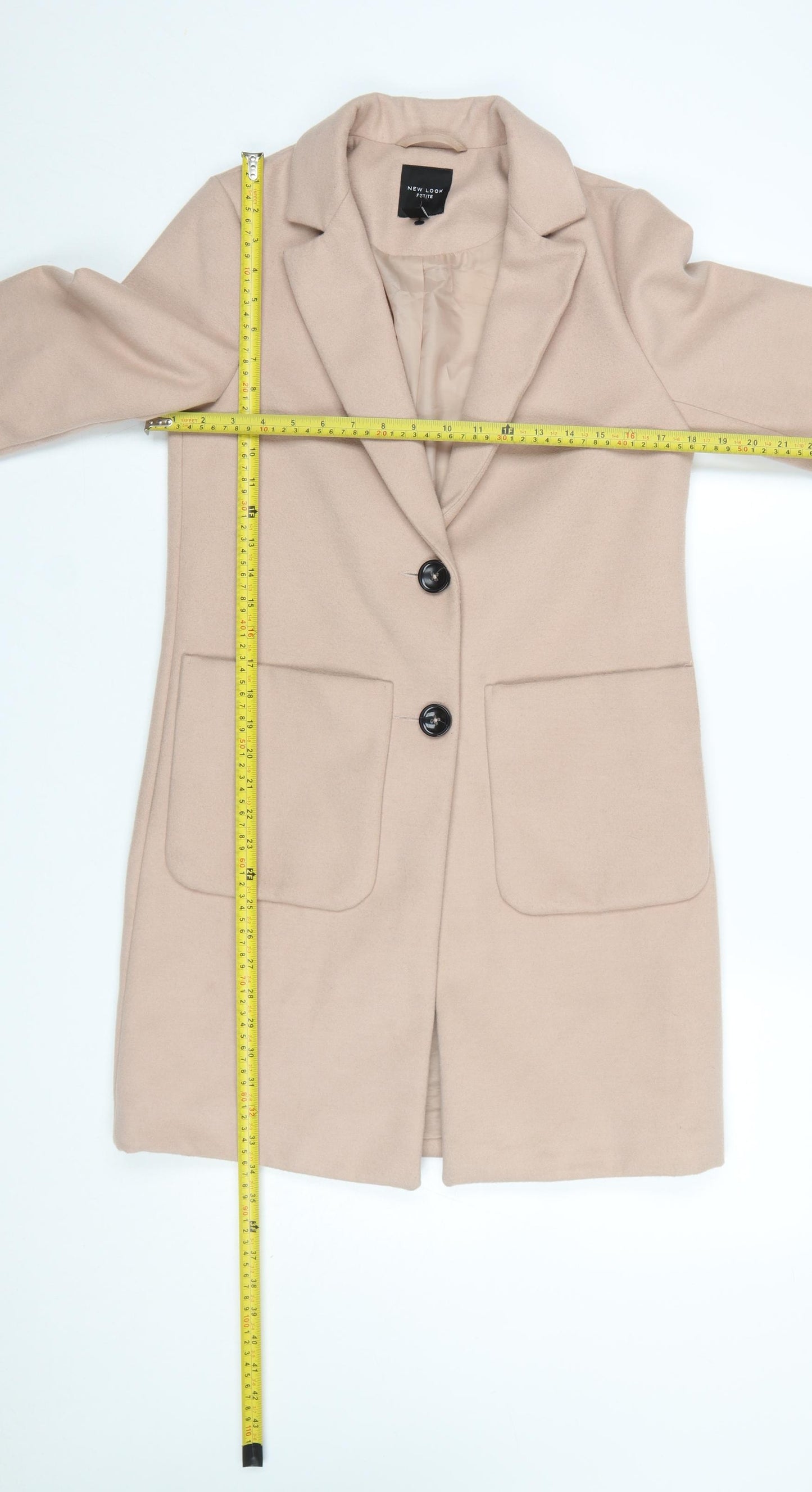New Look Petite Beige Long Coat Women’s Size 6 Classic Style