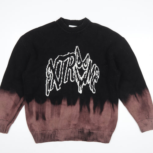Weekday Men's Black Graphic Knit Cotton Jumper Size S
