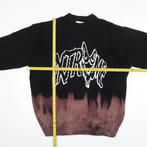 Weekday Men's Black Graphic Knit Cotton Jumper Size S