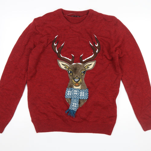 Next Men’s Red Reindeer Christmas Jumper L Knit Crew Neck