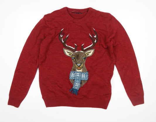 Next Men’s Red Reindeer Christmas Jumper L Knit Crew Neck