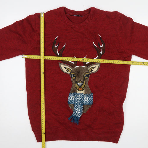 Next Men’s Red Reindeer Christmas Jumper L Knit Crew Neck