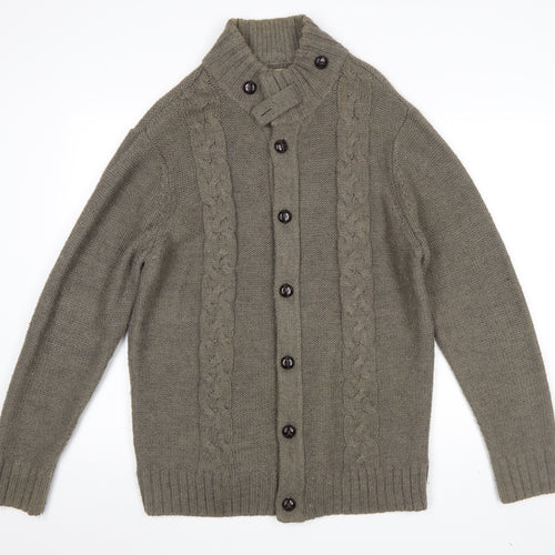 Next Men’s Grey Cable Knit High Neck Button Cardigan L