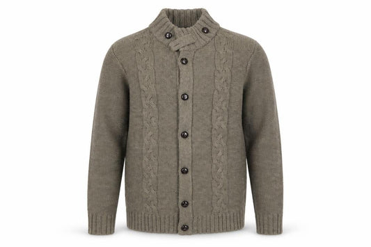 Front view of Next Men’s Grey Cable Knit High Neck Button Cardigan L