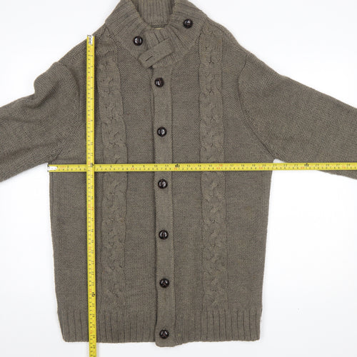 Next Men’s Grey Cable Knit High Neck Button Cardigan L