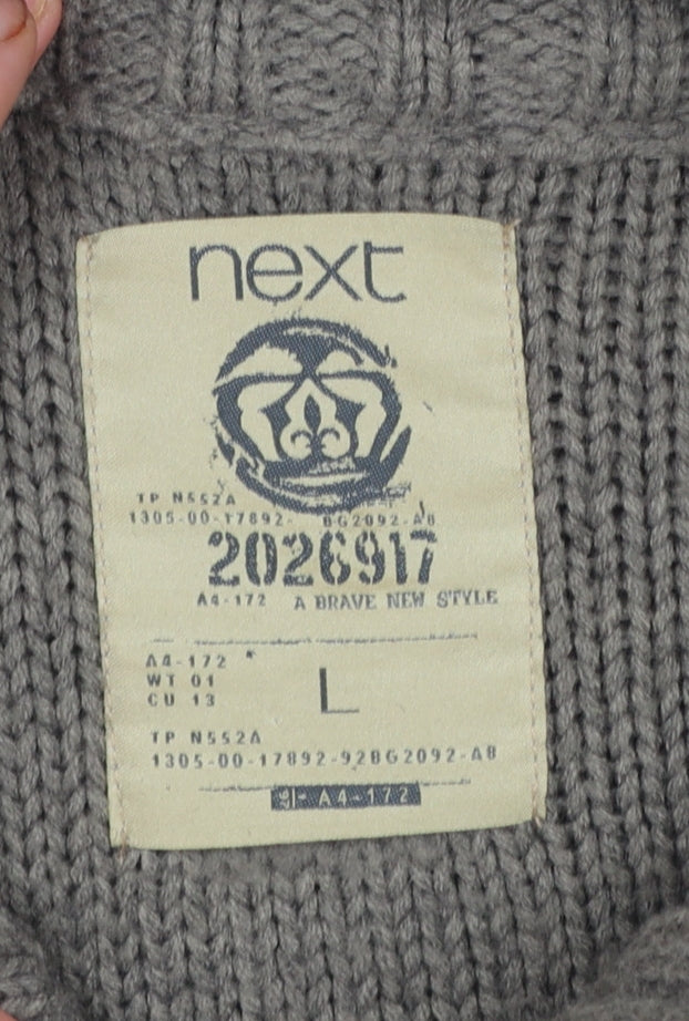 Next Men’s Grey Cable Knit High Neck Button Cardigan L