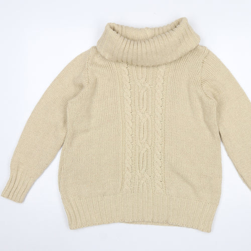 Isle Womens Beige Roll Neck Cable-Knit Jumper Size M 14-16