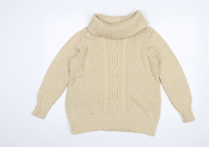 Isle Womens Beige Roll Neck Cable-Knit Jumper Size M 14-16