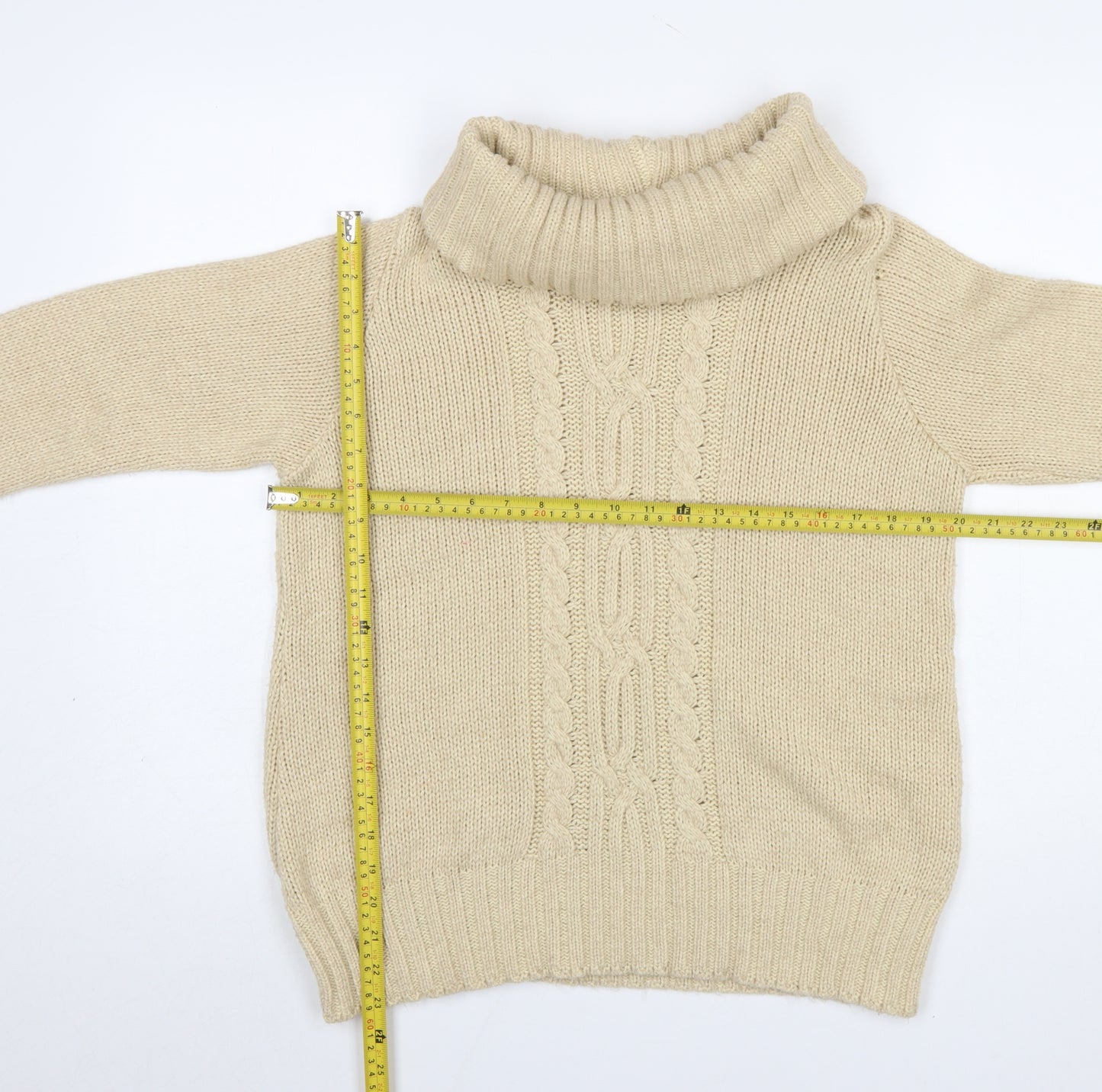 Isle Womens Beige Roll Neck Cable-Knit Jumper Size M 14-16