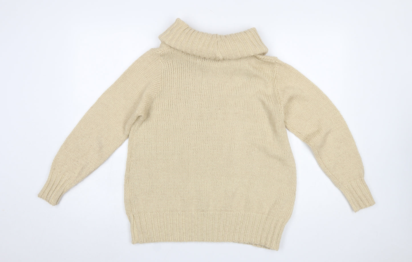 Isle Womens Beige Roll Neck Cable-Knit Jumper Size M 14-16