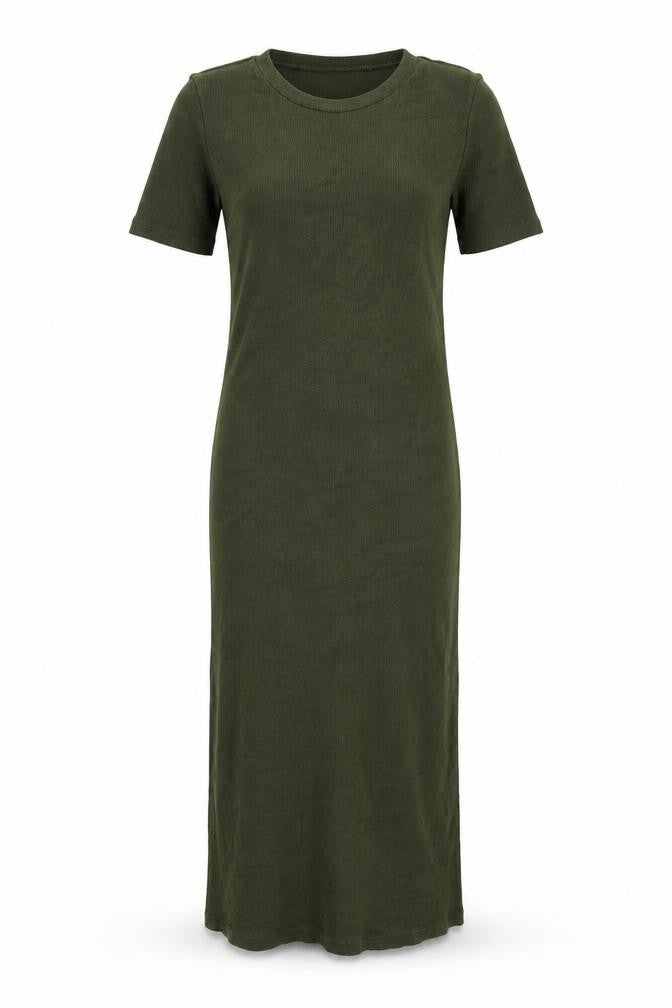 Zara Women Green Long T-Shirt Dress Size S Casual Jersey Stretch