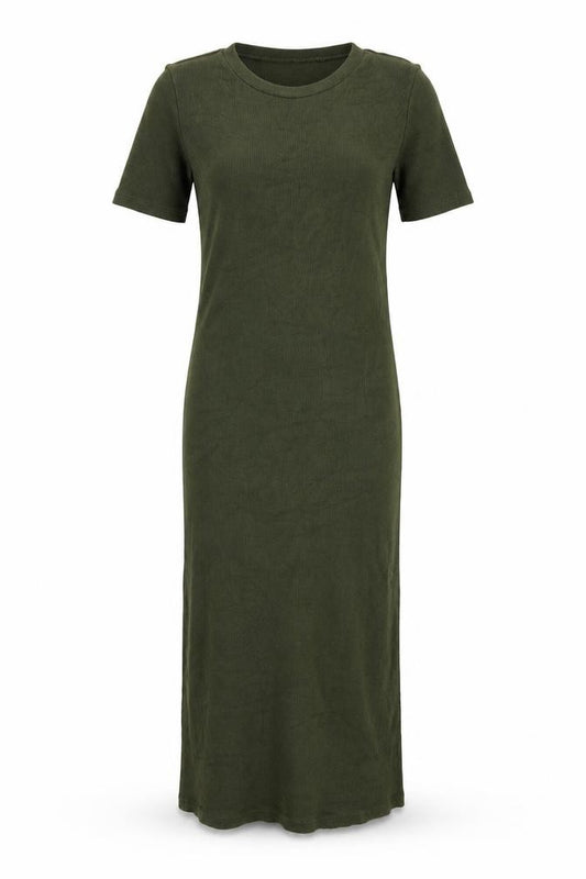 Front view of Zara Women Green Long T-Shirt Dress, size S, Casual Jersey Stretch