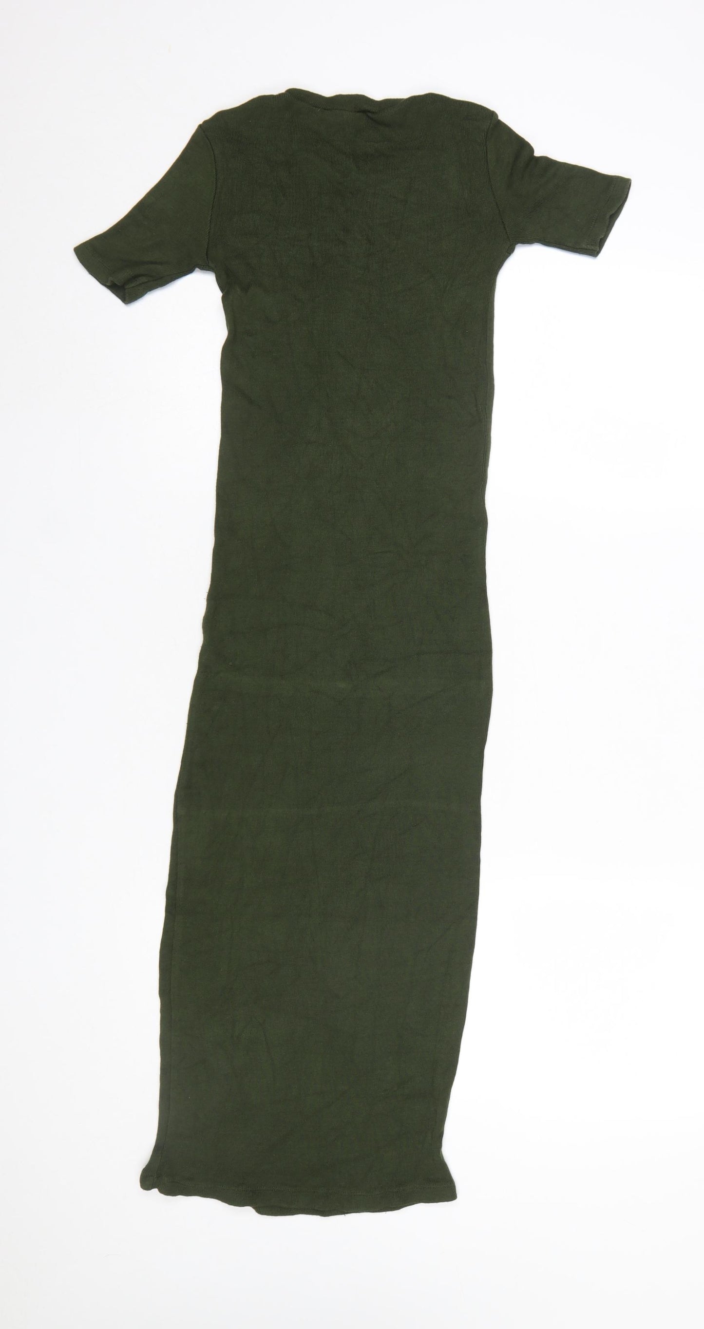 Zara Women Green Long T-Shirt Dress Size S Casual Jersey Stretch