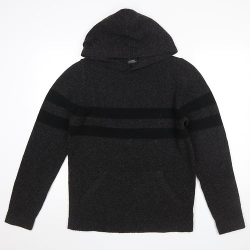 Next Men's Grey Striped Hooded Pullover Jumper Size S