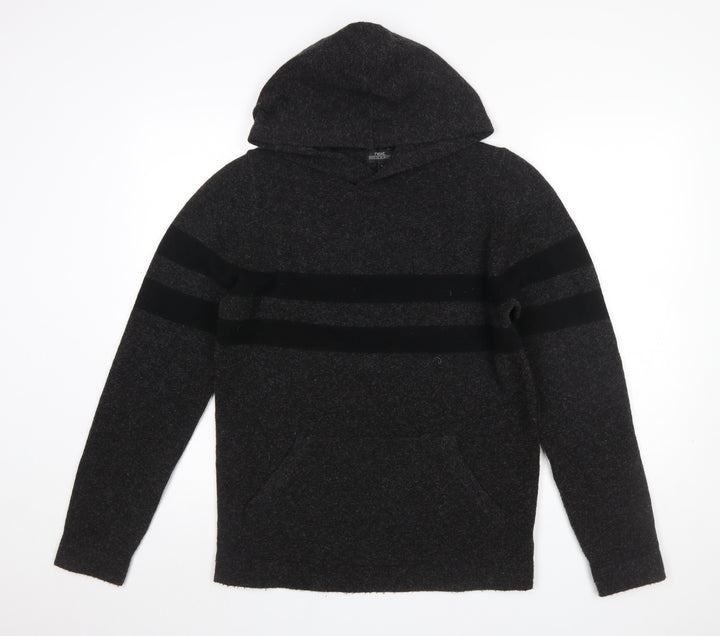 Next Men's Grey Striped Hooded Pullover Jumper Size S