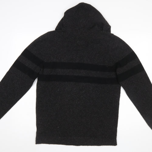 Next Men's Grey Striped Hooded Pullover Jumper Size S