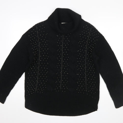 Marks and Spencer Women Black Roll Neck Cable-Knit Jumper Size 14
