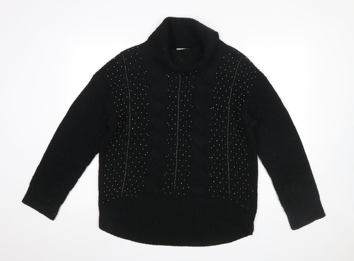 Marks and Spencer Women Black Roll Neck Cable-Knit Jumper Size 14