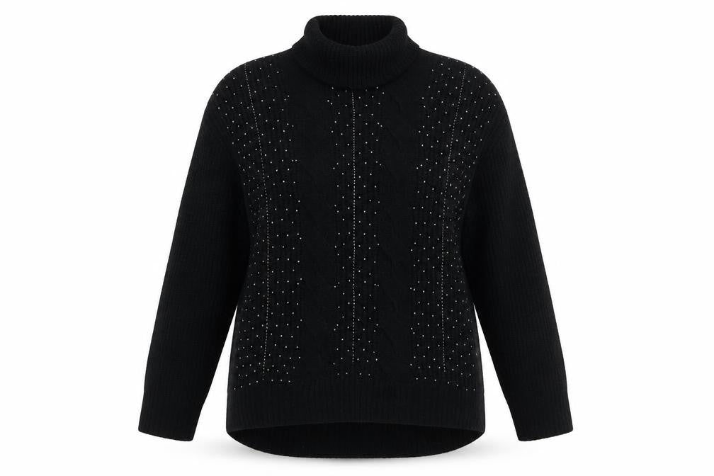 Front view of Marks & Spencer Women Black Roll Neck Cable-Knit Jumper, size 14
