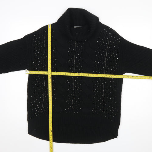 Marks and Spencer Women Black Roll Neck Cable-Knit Jumper Size 14