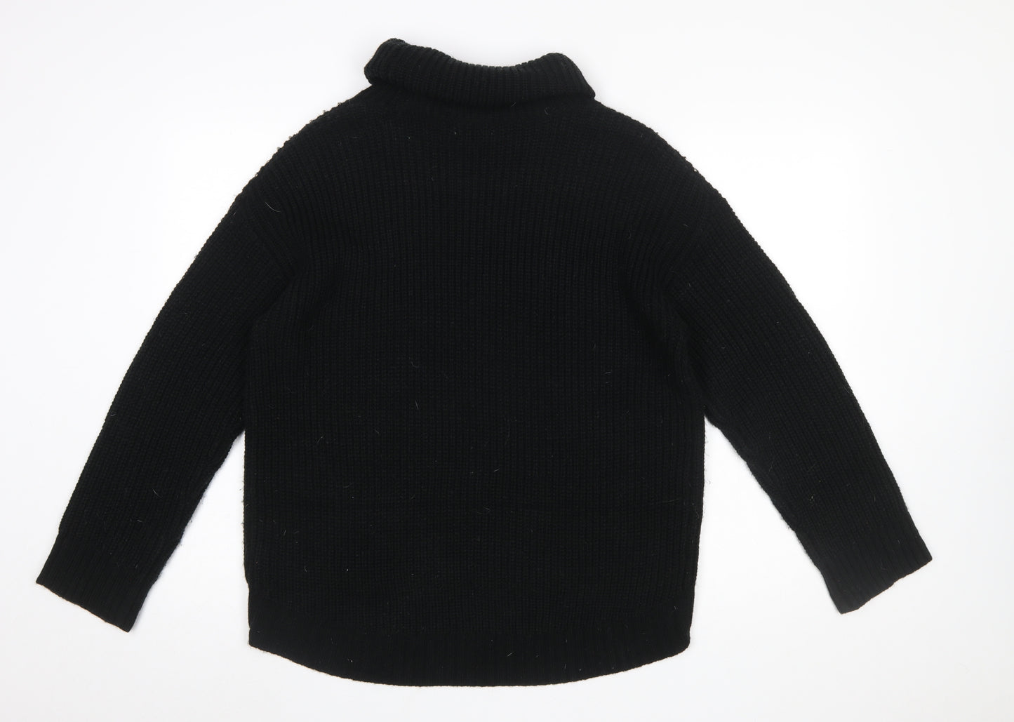 Marks and Spencer Women Black Roll Neck Cable-Knit Jumper Size 14