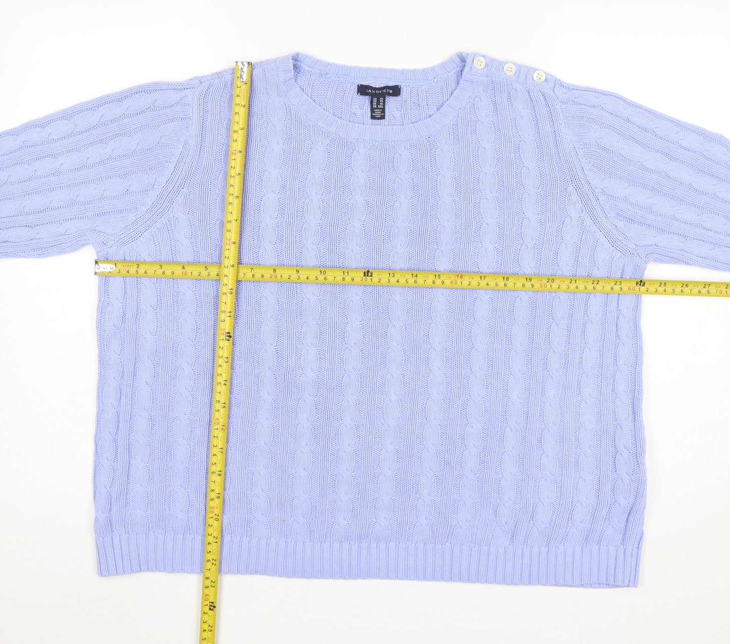 Lands' End Women's Purple Cable-Knit Cotton Jumper XL