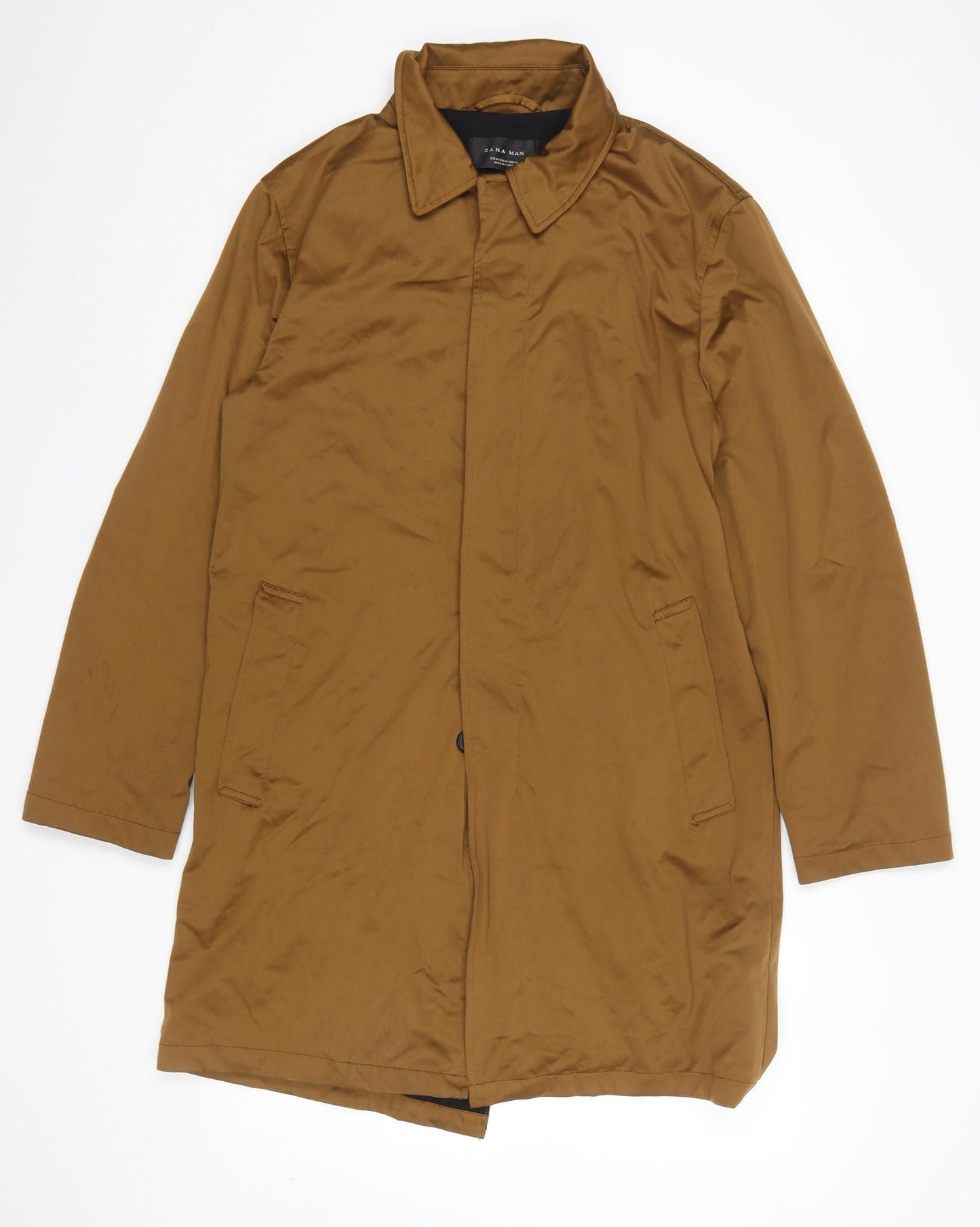Zara Man Brown Mid-Length Overcoat Men's M 40in Polyester