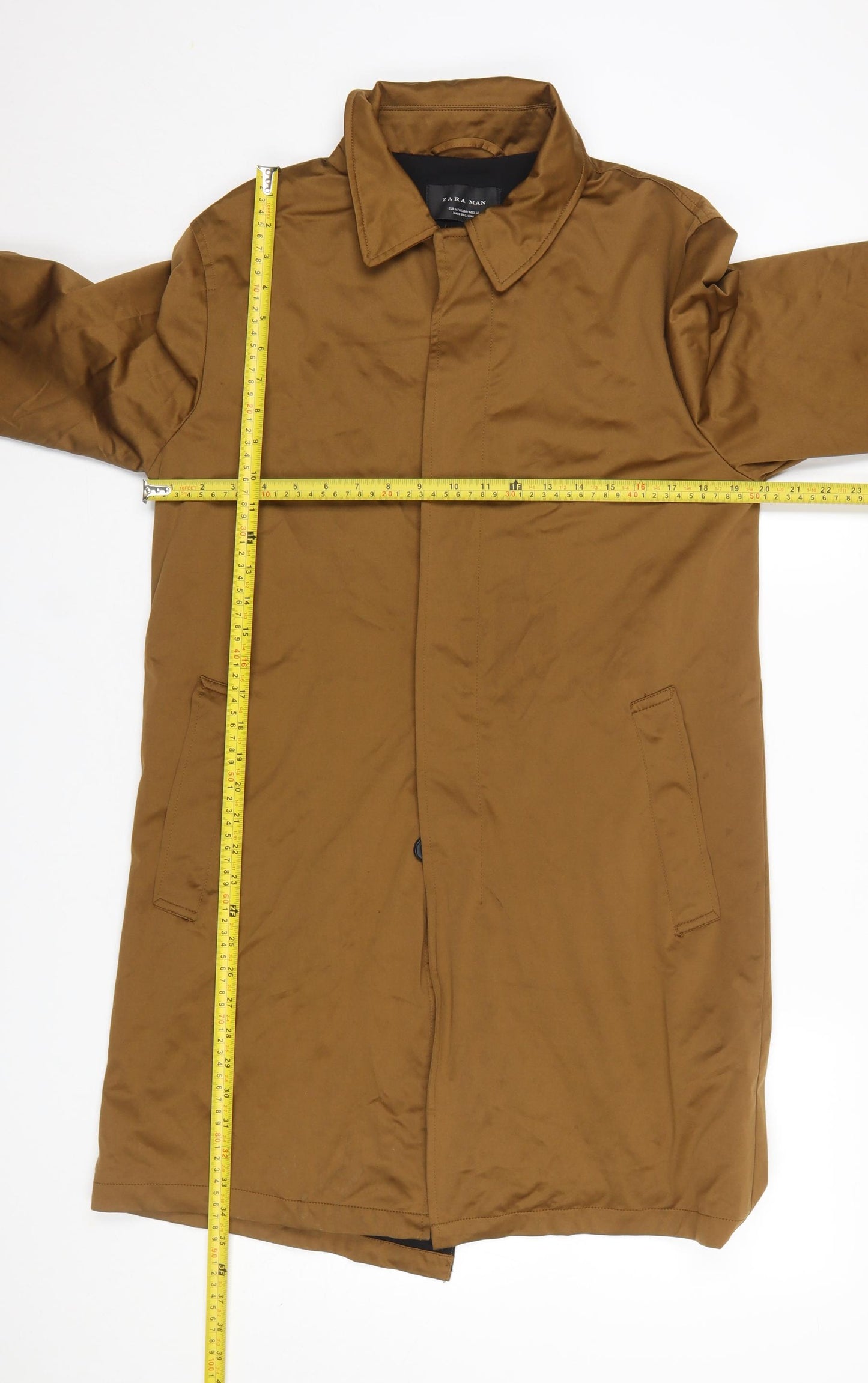 Zara Man Brown Mid-Length Overcoat Men's M 40in Polyester