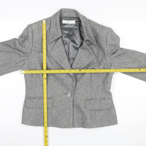 Minosa Women’s Grey Wool Blend Herringbone Petite Blazer Size 14
