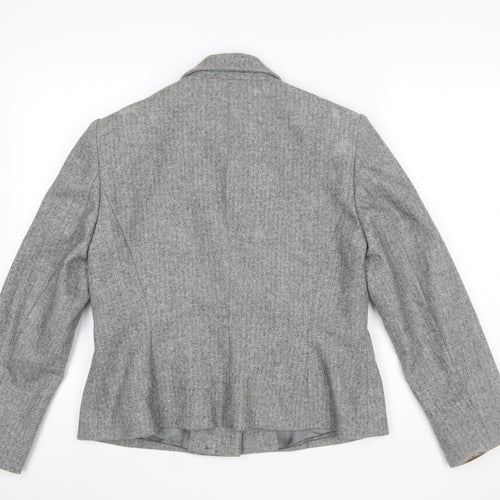 Minosa Women’s Grey Wool Blend Herringbone Petite Blazer Size 14