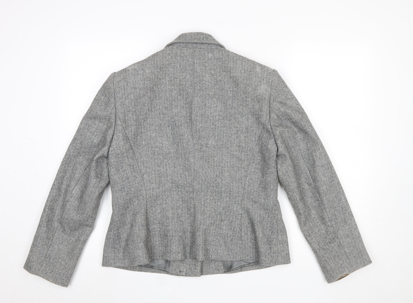 Minosa Women’s Grey Wool Blend Herringbone Petite Blazer Size 14