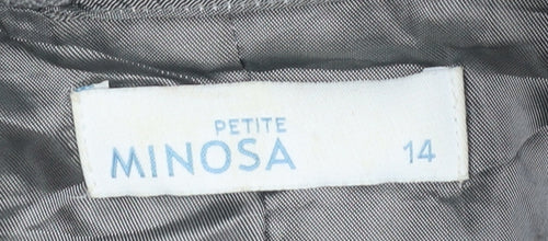 Minosa Women’s Grey Wool Blend Herringbone Petite Blazer Size 14