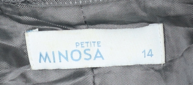 Minosa Women’s Grey Wool Blend Herringbone Petite Blazer Size 14