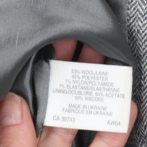 Minosa Women’s Grey Wool Blend Herringbone Petite Blazer Size 14