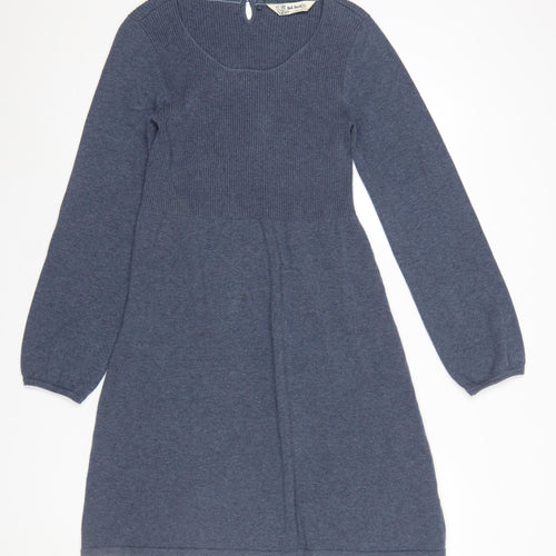 Fat Face Women's Blue Size 12 Knit Jumper Dress Long Sleeve Cotton