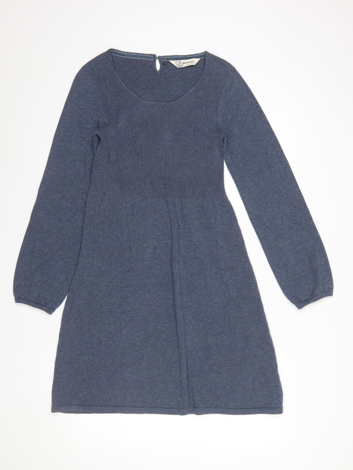 Fat Face Women's Blue Size 12 Knit Jumper Dress Long Sleeve Cotton