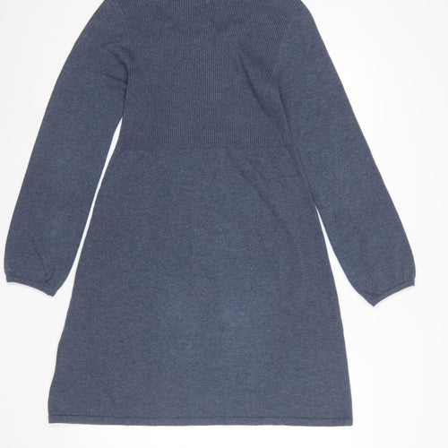 Fat Face Women's Blue Size 12 Knit Jumper Dress Long Sleeve Cotton