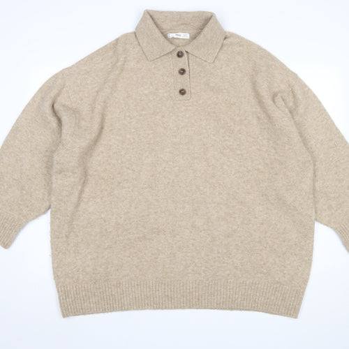MNG Womens Beige Collared Henley Knit Jumper Size XL