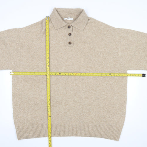 MNG Womens Beige Collared Henley Knit Jumper Size XL