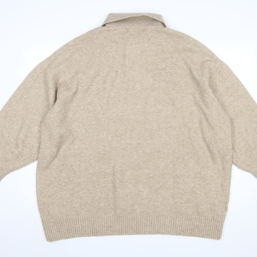 MNG Womens Beige Collared Henley Knit Jumper Size XL
