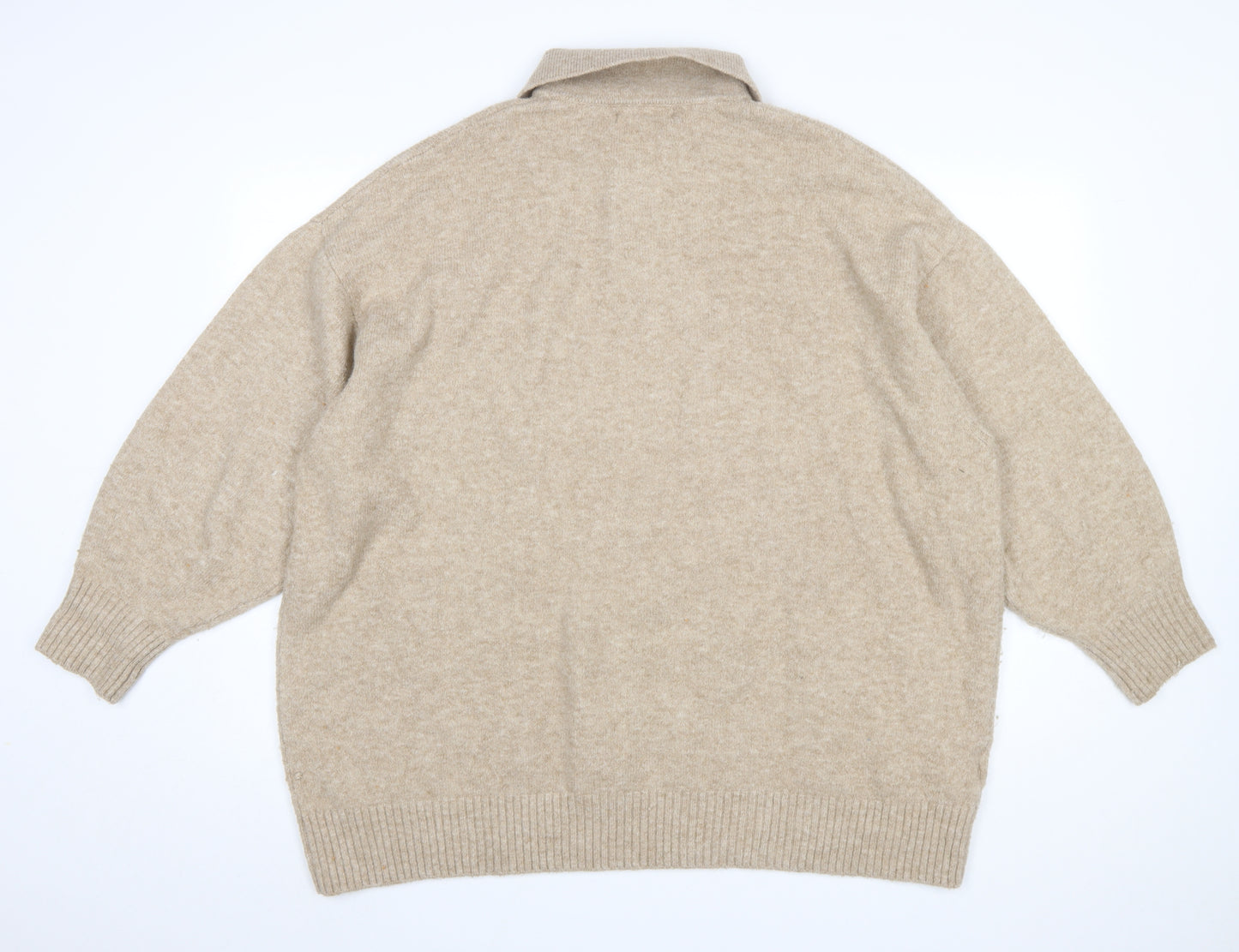 MNG Womens Beige Collared Henley Knit Jumper Size XL