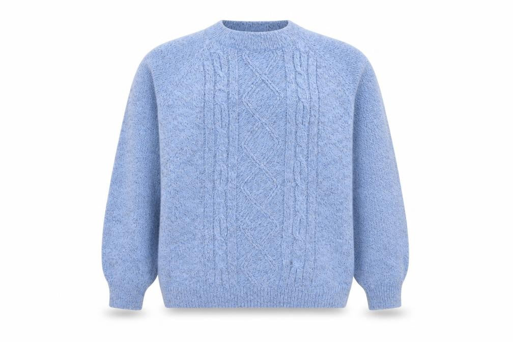 Front view of Damart Women's Blue Cable Knit Crew Neck Jumper L