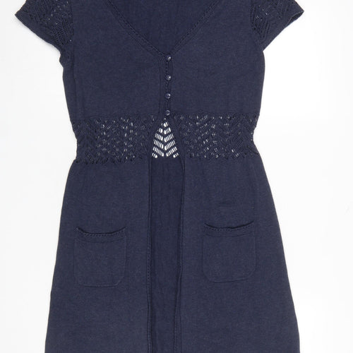 Fat Face Women’s Blue Cotton Knit Short Sleeve Cardigan Size 8