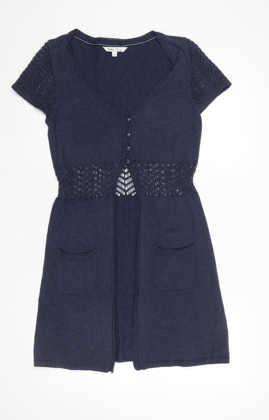 Fat Face Women’s Blue Cotton Knit Short Sleeve Cardigan Size 8