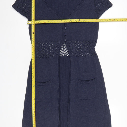 Fat Face Women’s Blue Cotton Knit Short Sleeve Cardigan Size 8