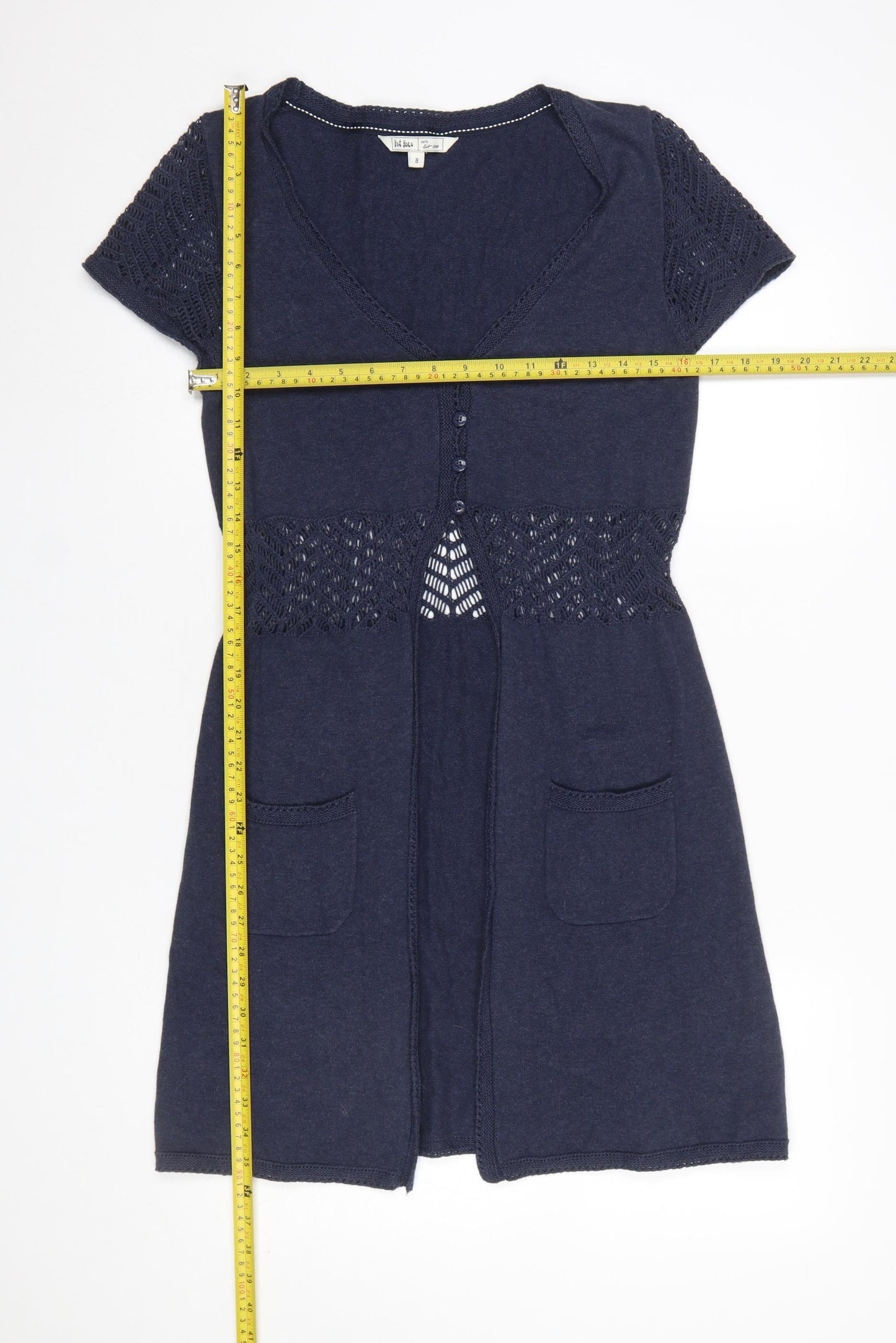 Fat Face Women’s Blue Cotton Knit Short Sleeve Cardigan Size 8