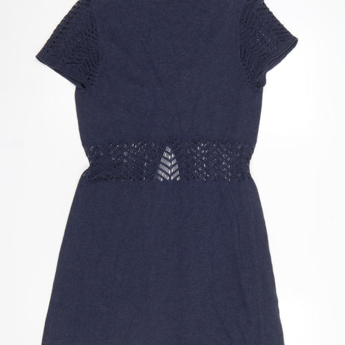 Fat Face Women’s Blue Cotton Knit Short Sleeve Cardigan Size 8